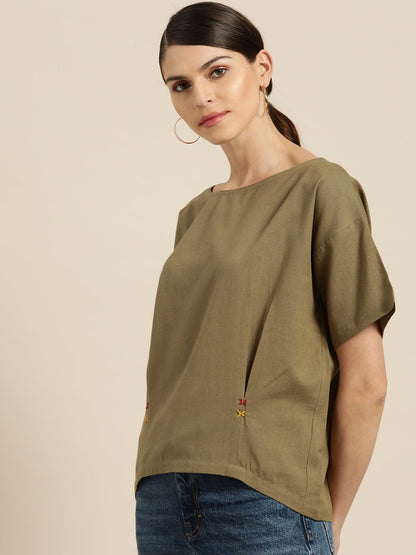 Women's Olive High Low Top
