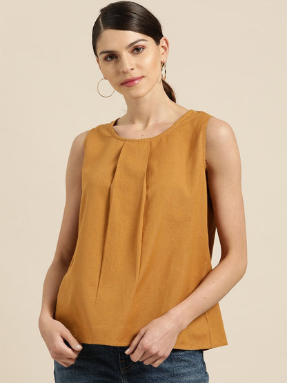 Women's Brown Sleeveless Back Tie Up Top