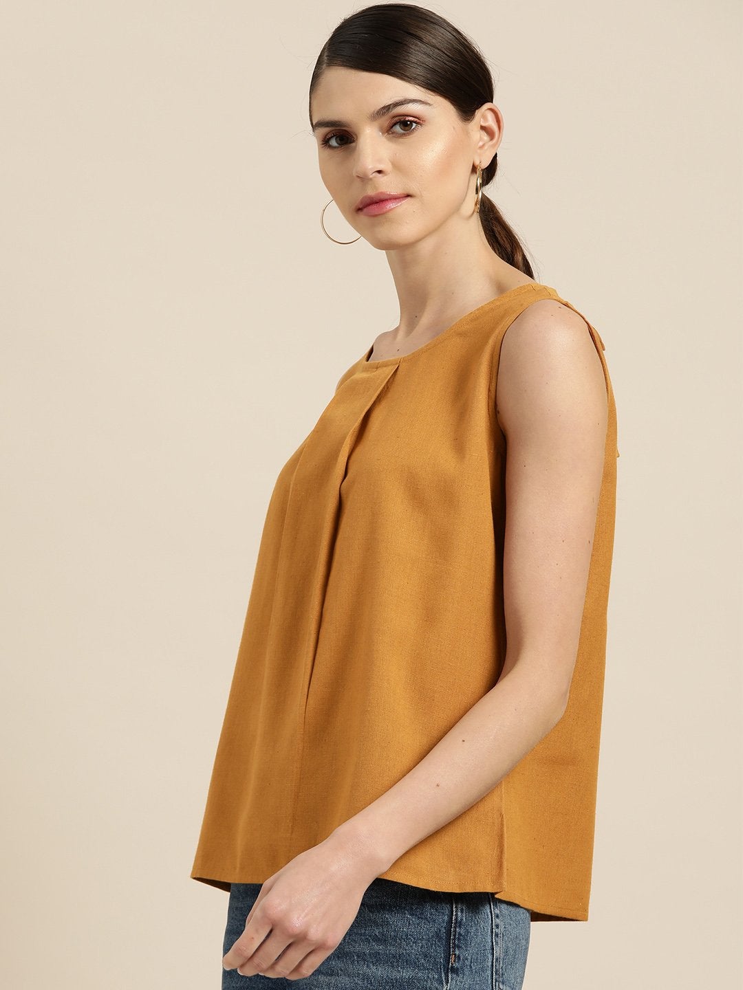 Women's Brown Sleeveless Back Tie Up Top