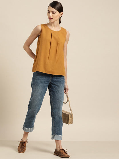 Women's Brown Sleeveless Back Tie Up Top
