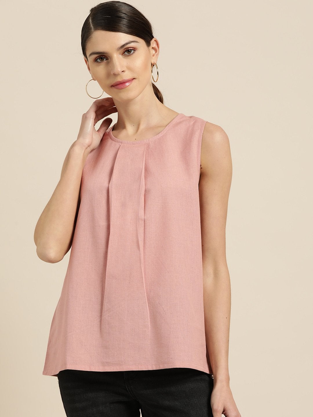 Women's Baked Pink Sleeveless Back Tie Up Top