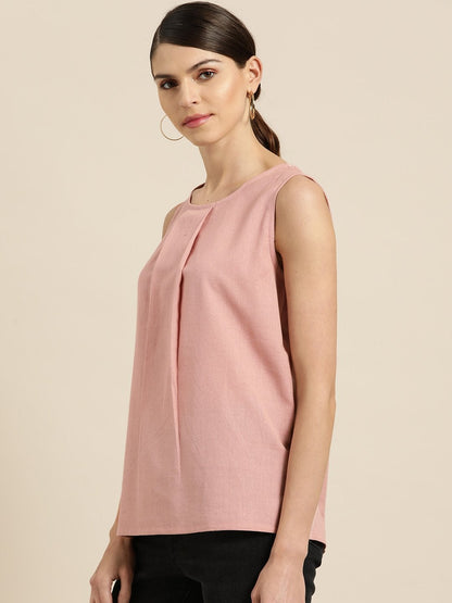 Women's Baked Pink Sleeveless Back Tie Up Top