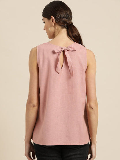 Women's Baked Pink Sleeveless Back Tie Up Top