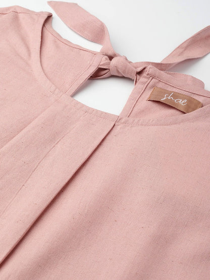 Women's Baked Pink Sleeveless Back Tie Up Top