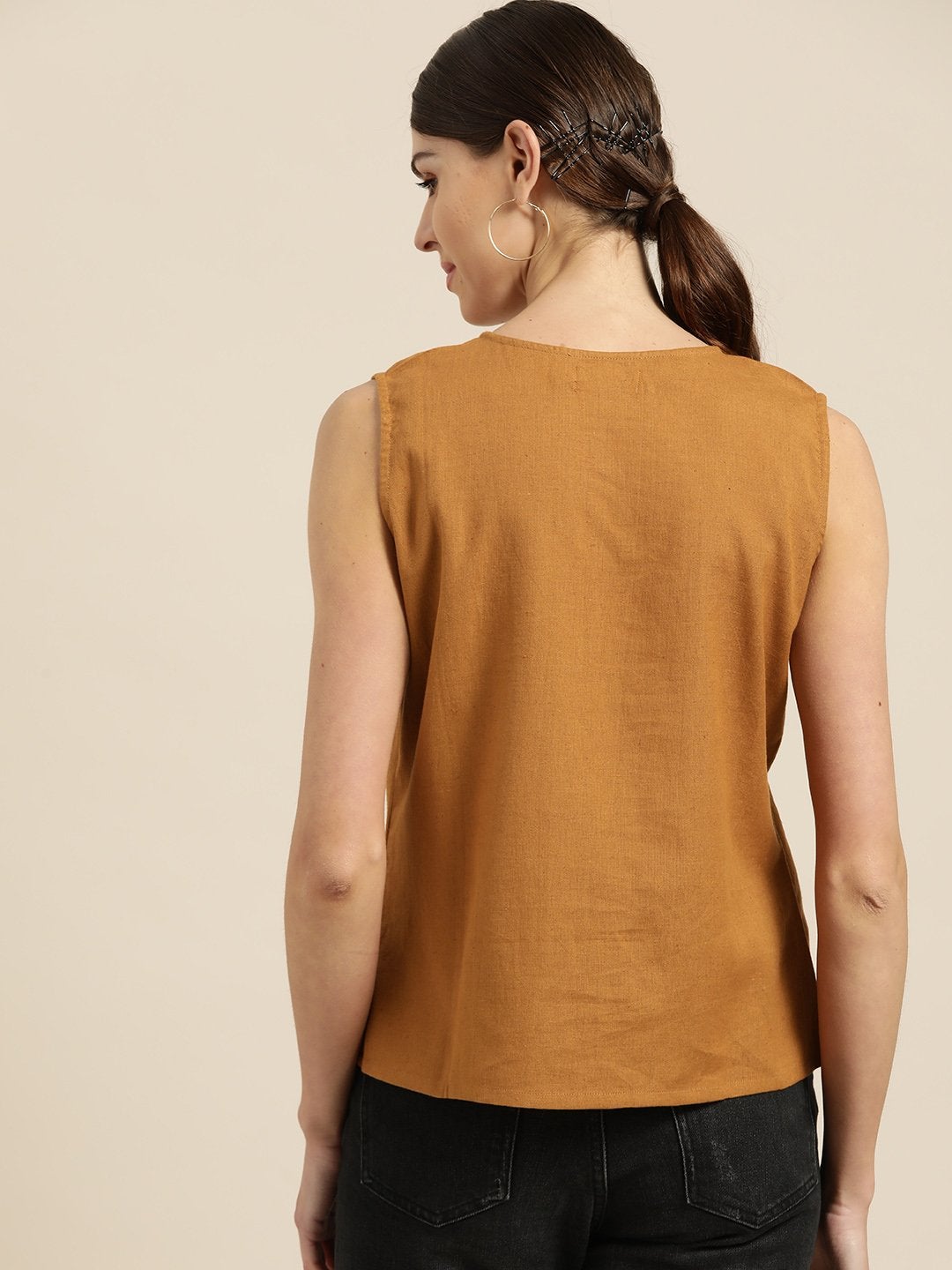 Women's Brown Wrap Sleeveless Top