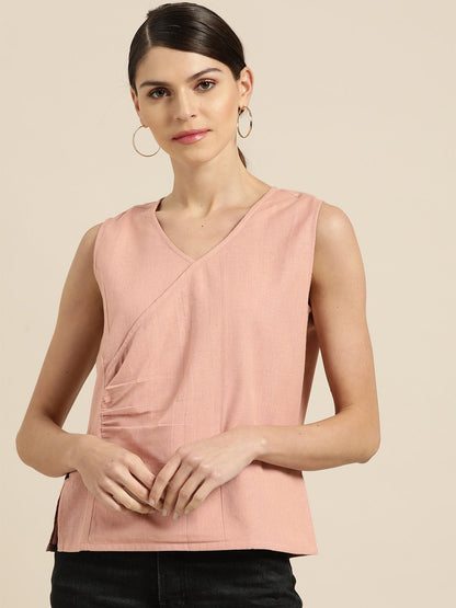 Women's Baked Pink Wrap Sleeveless Top