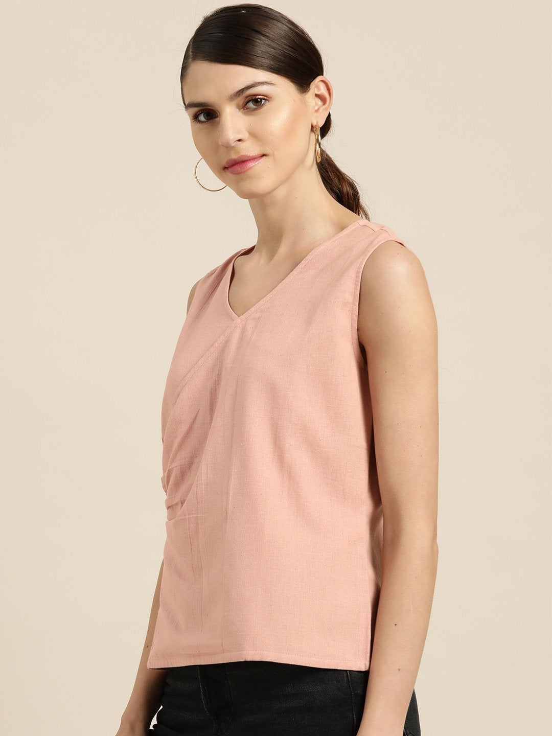 Women's Baked Pink Wrap Sleeveless Top