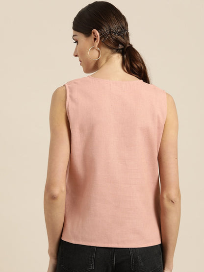 Women's Baked Pink Wrap Sleeveless Top