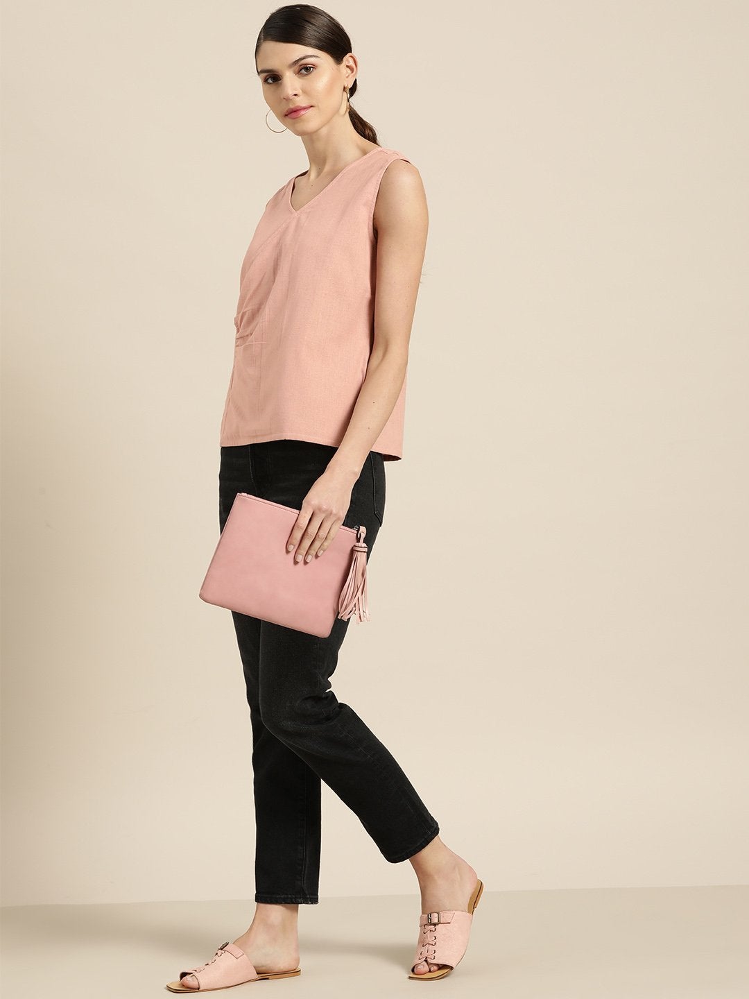Women's Baked Pink Wrap Sleeveless Top