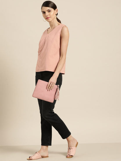 Women's Baked Pink Wrap Sleeveless Top