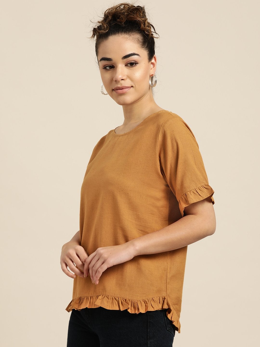 Women's Brown Frill Detail Top