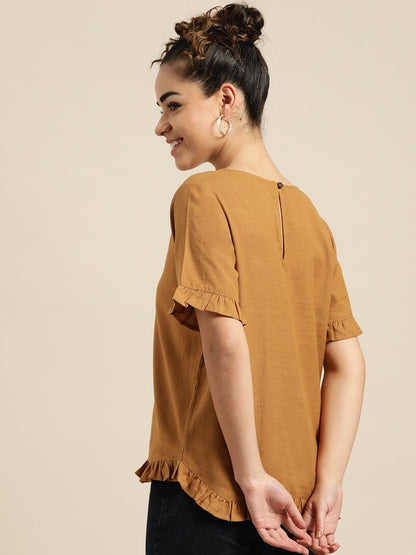 Women's Brown Frill Detail Top