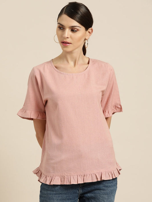 Women's Baked Pink Frill Detail Top