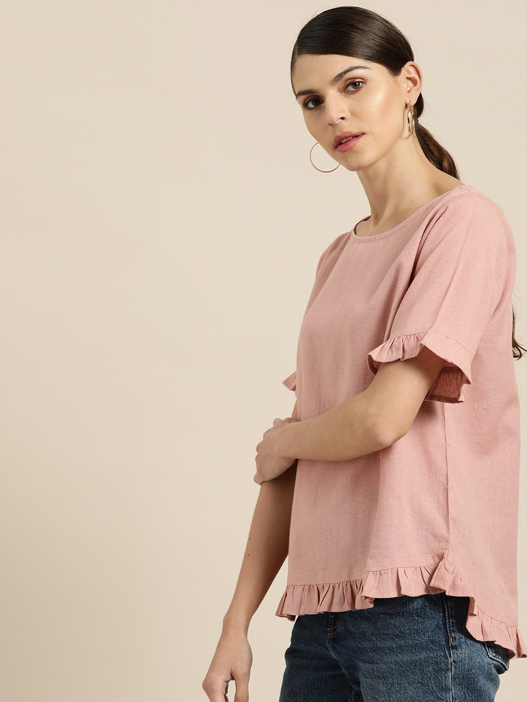 Women's Baked Pink Frill Detail Top