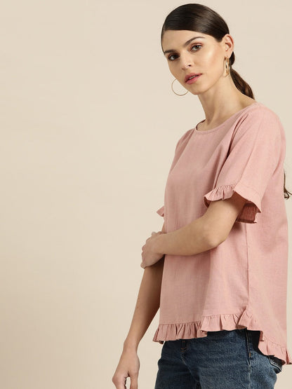 Women's Baked Pink Frill Detail Top