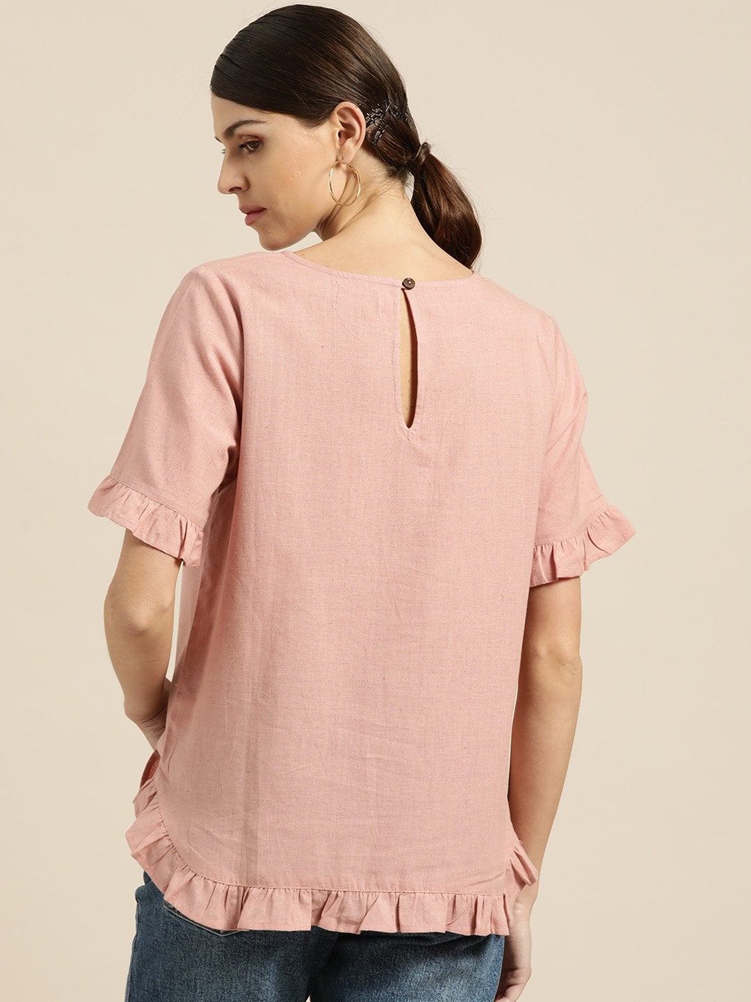 Women's Baked Pink Frill Detail Top