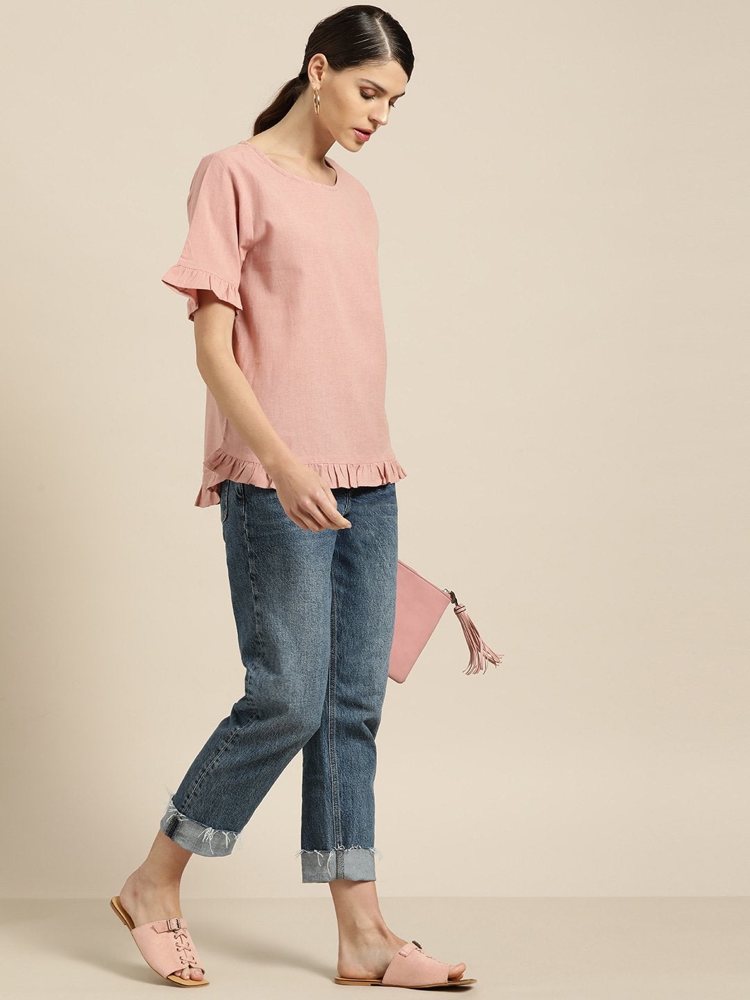 Women's Baked Pink Frill Detail Top