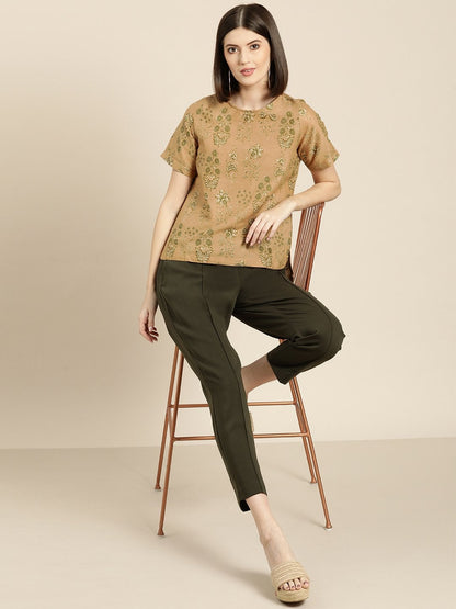 Women's Beige Floral High Low Top