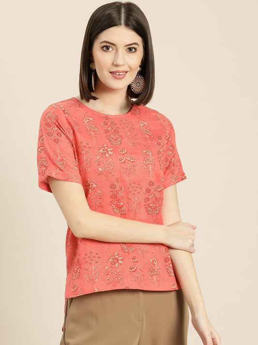 Women's Coral Floral High Low Top