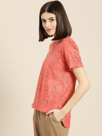 Women's Coral Floral High Low Top