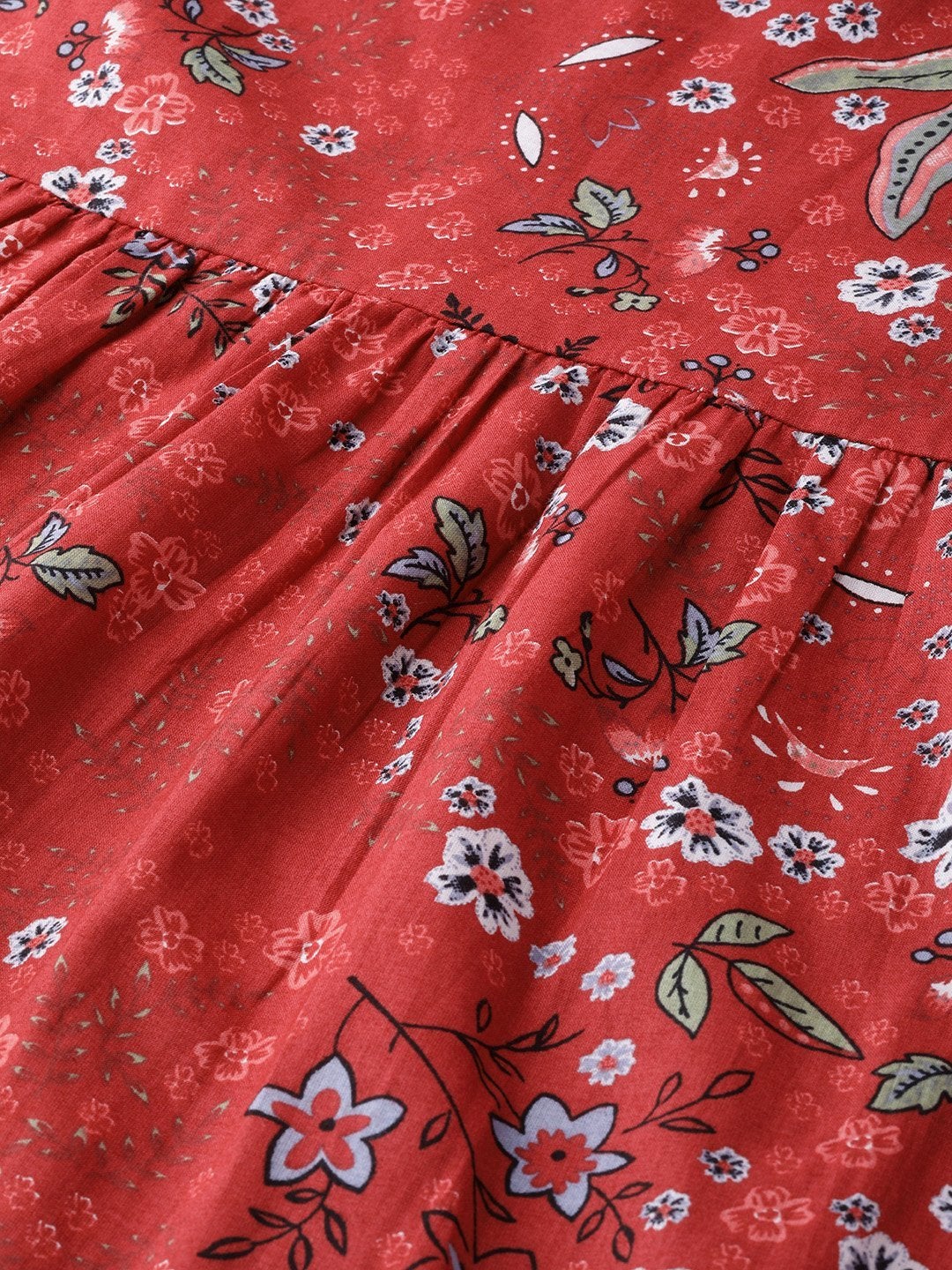Women's Red Floral Gathered Top