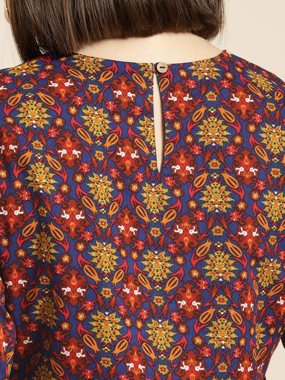 Women's Blue Floral Gathered Top