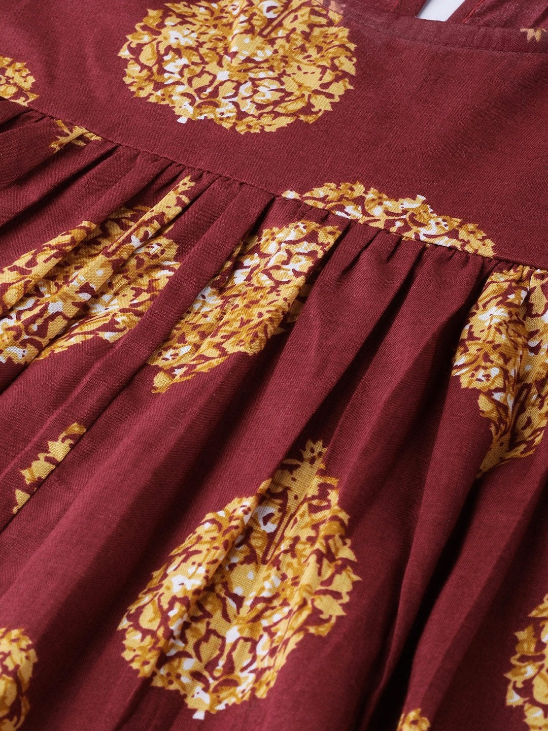 Women's Maroon Floral Booti Yoke Top