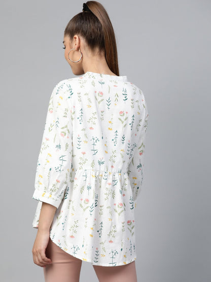 Women's White Floral Peplum Top