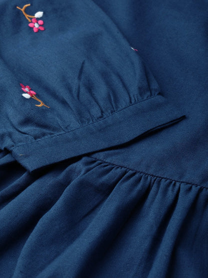 Women's Navy Embroidery Peplum Top