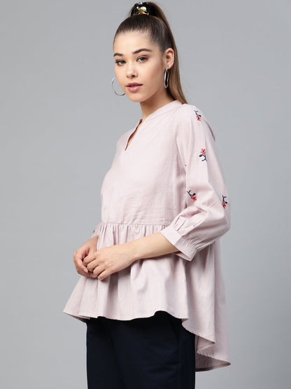 Women's Taupe Embroidery Peplum Top