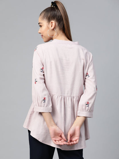 Women's Taupe Embroidery Peplum Top