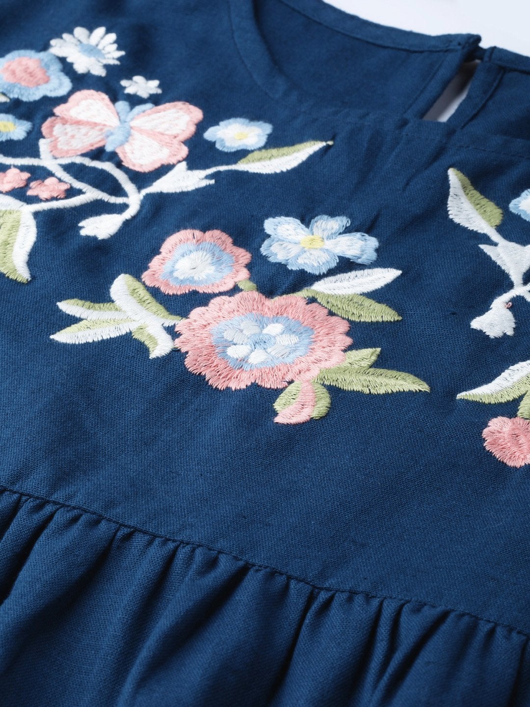 Women's Navy Yoke Embroidery Top