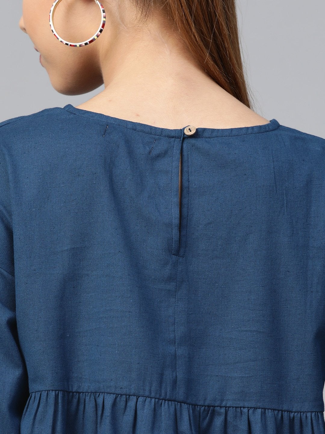 Women's Navy Yoke Embroidery Top