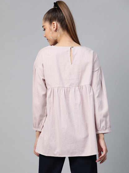 Women's Taupe Yoke Embroidery Top
