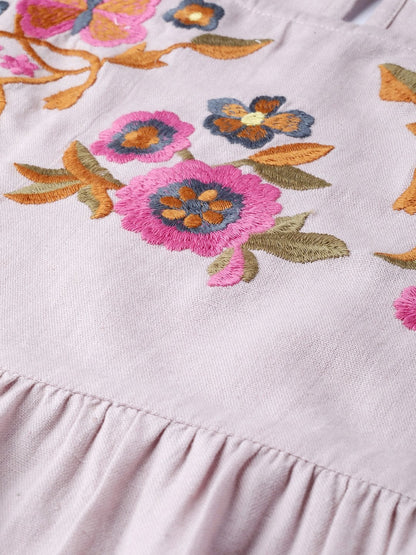 Women's Taupe Yoke Embroidery Top