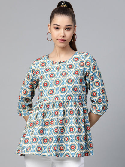 Women's Blue Floral Peplum Top