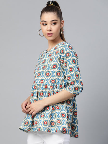 Women's Blue Floral Peplum Top
