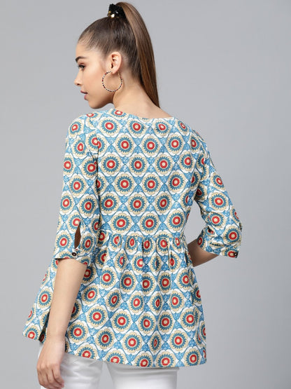 Women's Blue Floral Peplum Top