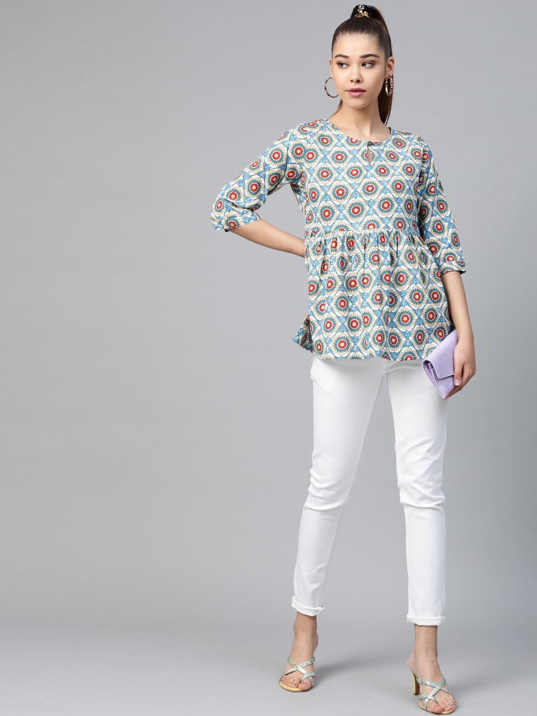 Women's Blue Floral Peplum Top