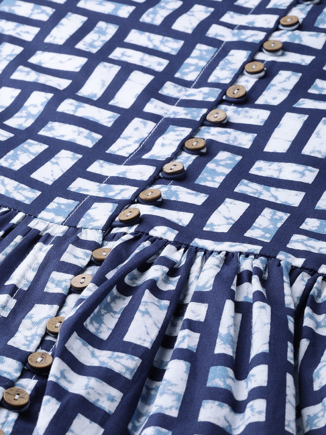 Women's Navy Geo Print Gathered Top