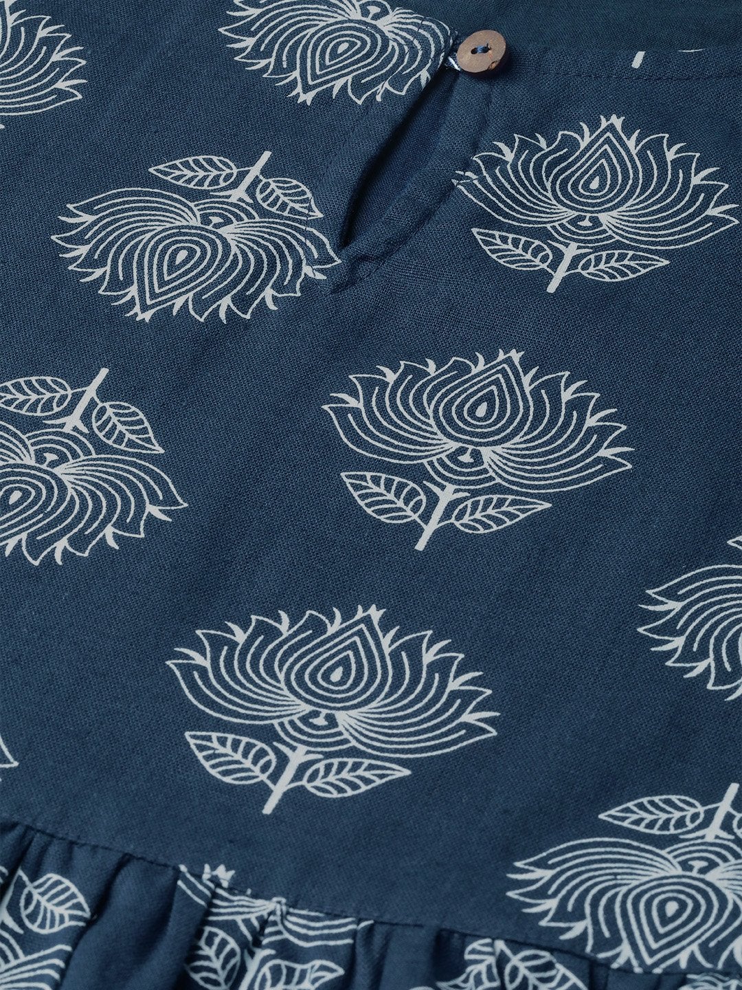 Women's Navy Lotus Print Peplum Top