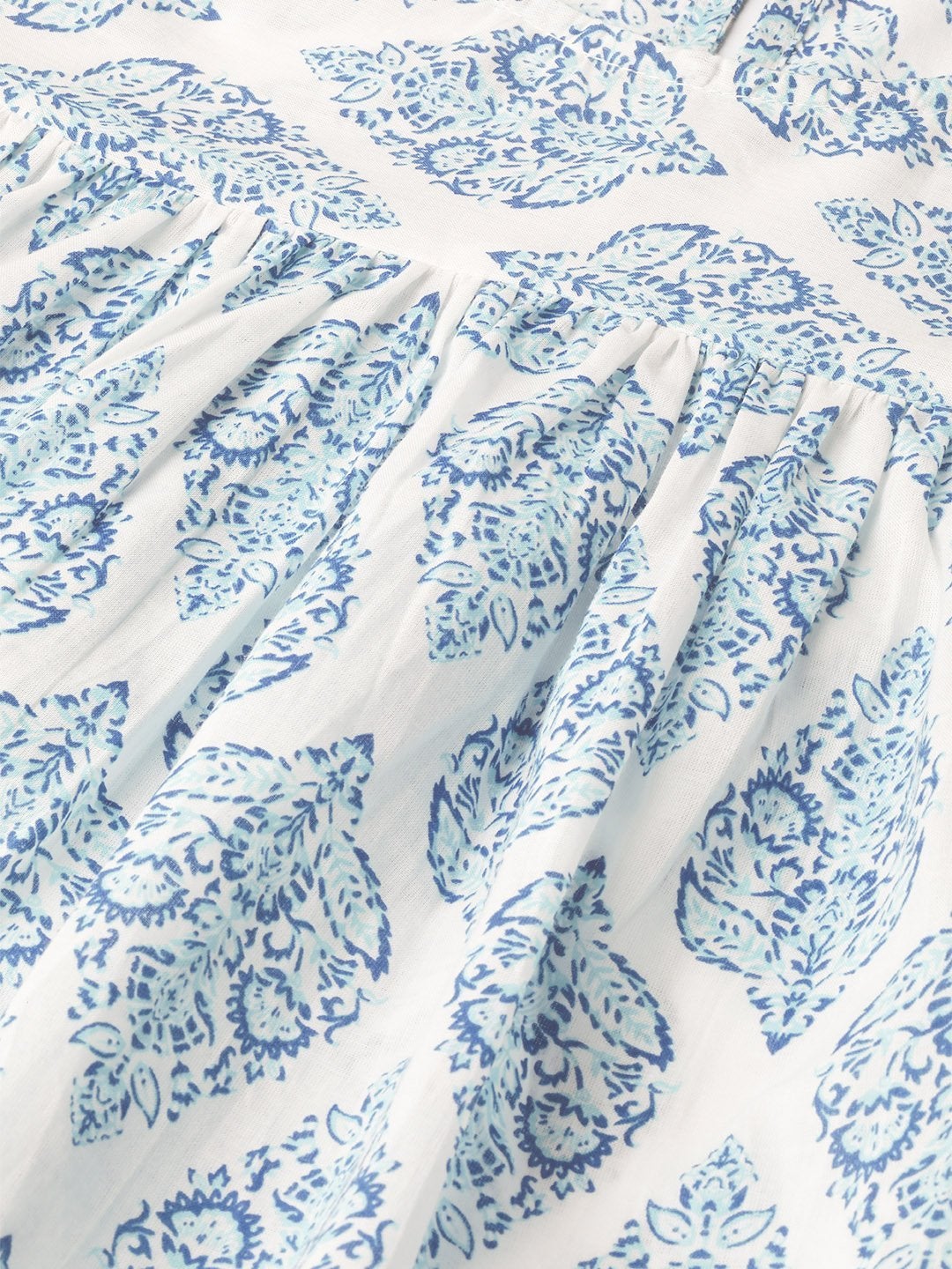 Women's Blue Motif Floral Yoke Top