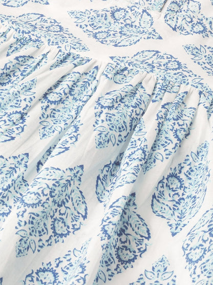 Women's Blue Motif Floral Yoke Top