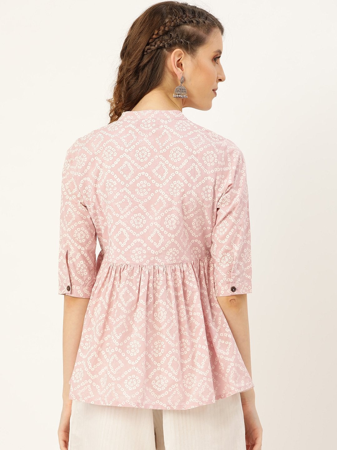 Women's Mauve Bandhej Front Button Gathered Top