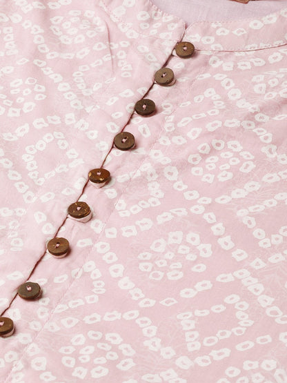 Women's Mauve Bandhej Front Button Gathered Top