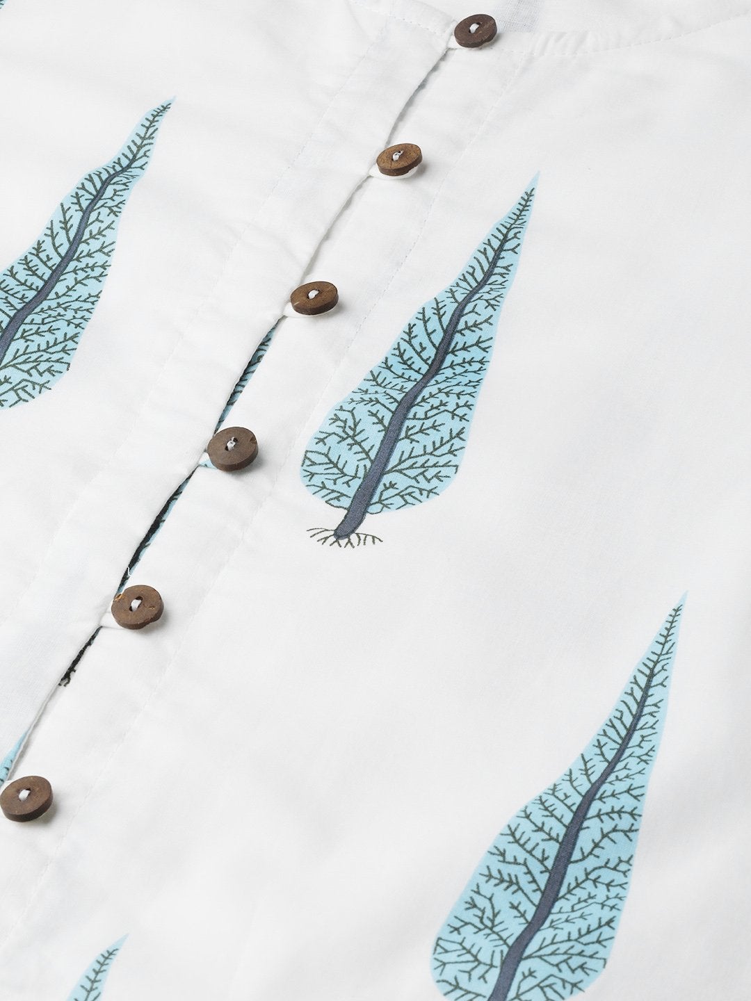Women's Blue Leaf Print Front Button Crop Top