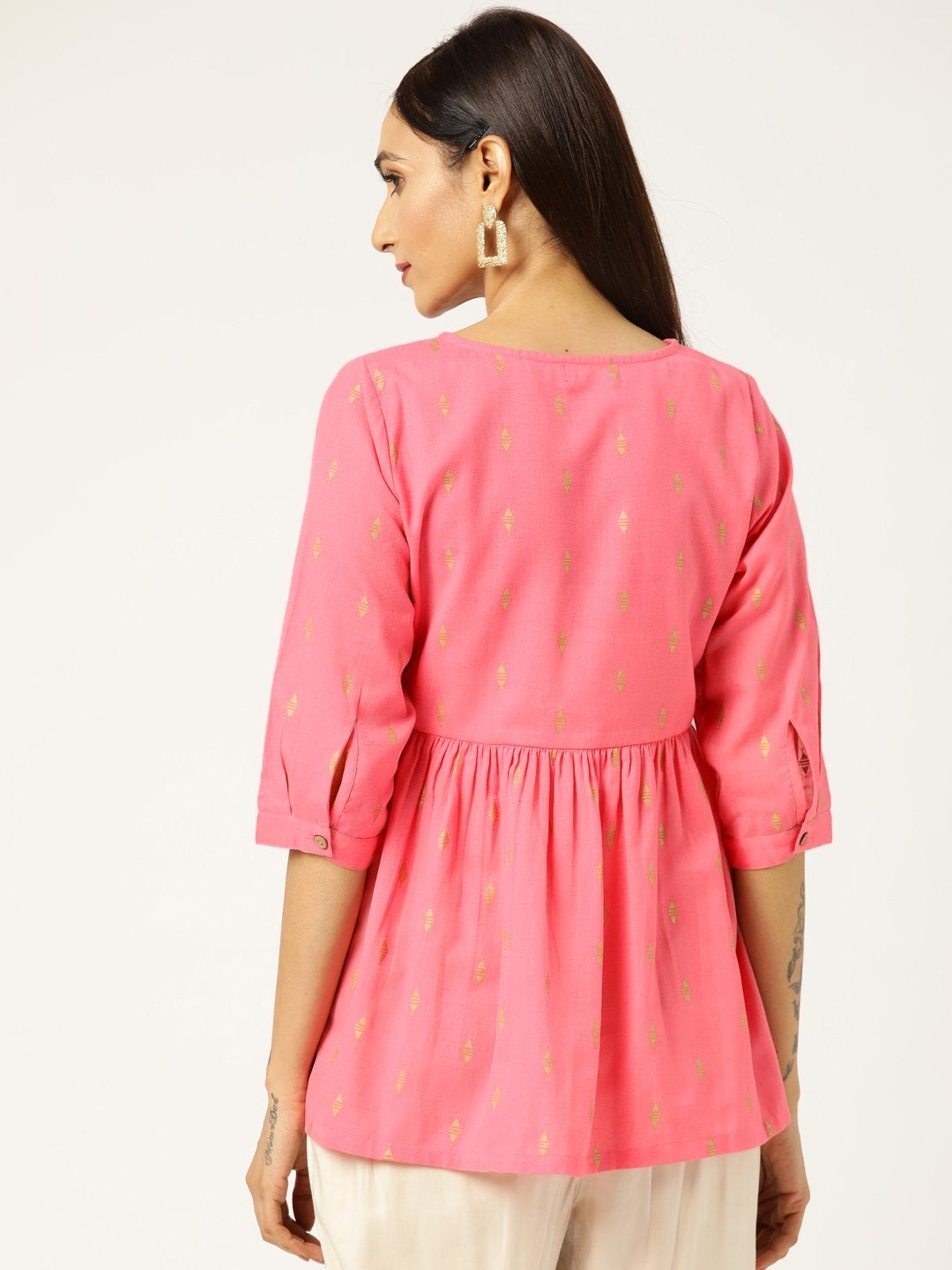 Women's Pink Foil Print Peplum Top