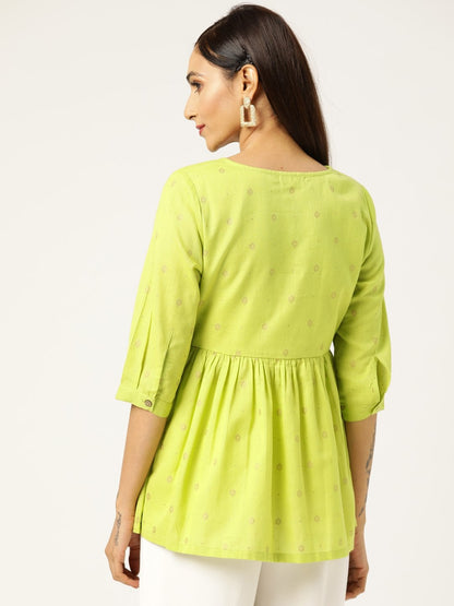 Women's Lime Green Foil Print Peplum Top