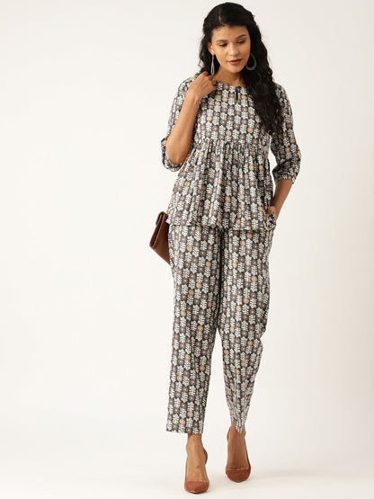 Women's Grey Floral Front Keyhole Peplum Top