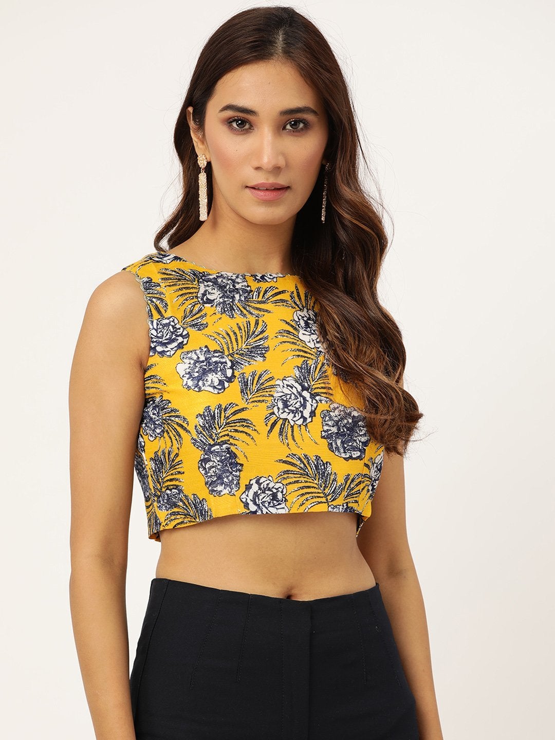 Women's Mustard Floral Crop Top